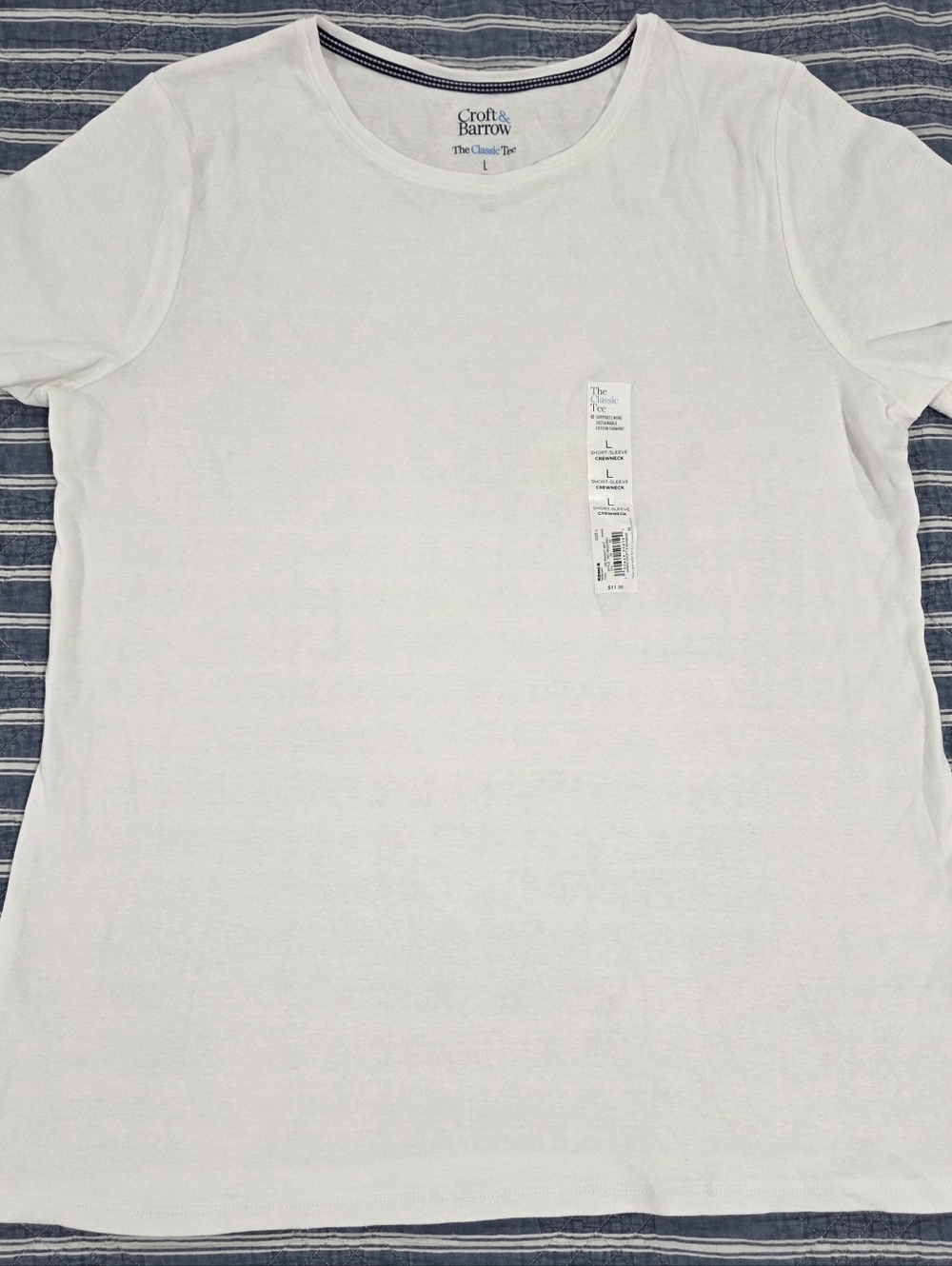 Croft & Barrow The Classic Tee White Cotton Men's Short Sleeve T-Shirt Size L